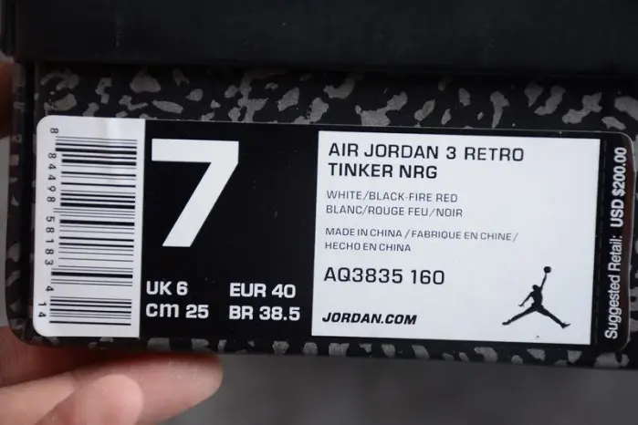 Air Jordan 3 Retro NRG Tinker Fire Red mens 