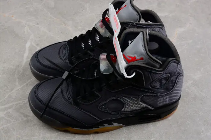 OW Air Jordan 5 SP Black Muslin Fire Red 