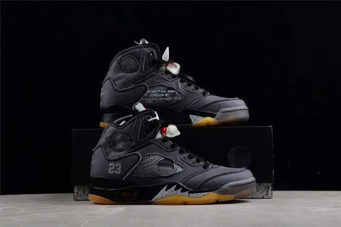 OW Air Jordan 5 SP Black Muslin Fire Red 